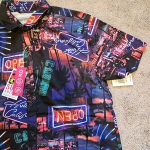SURF SOCIETY Short Sleeve Hotel California Casino Neon Buttoned Down Shirt L
